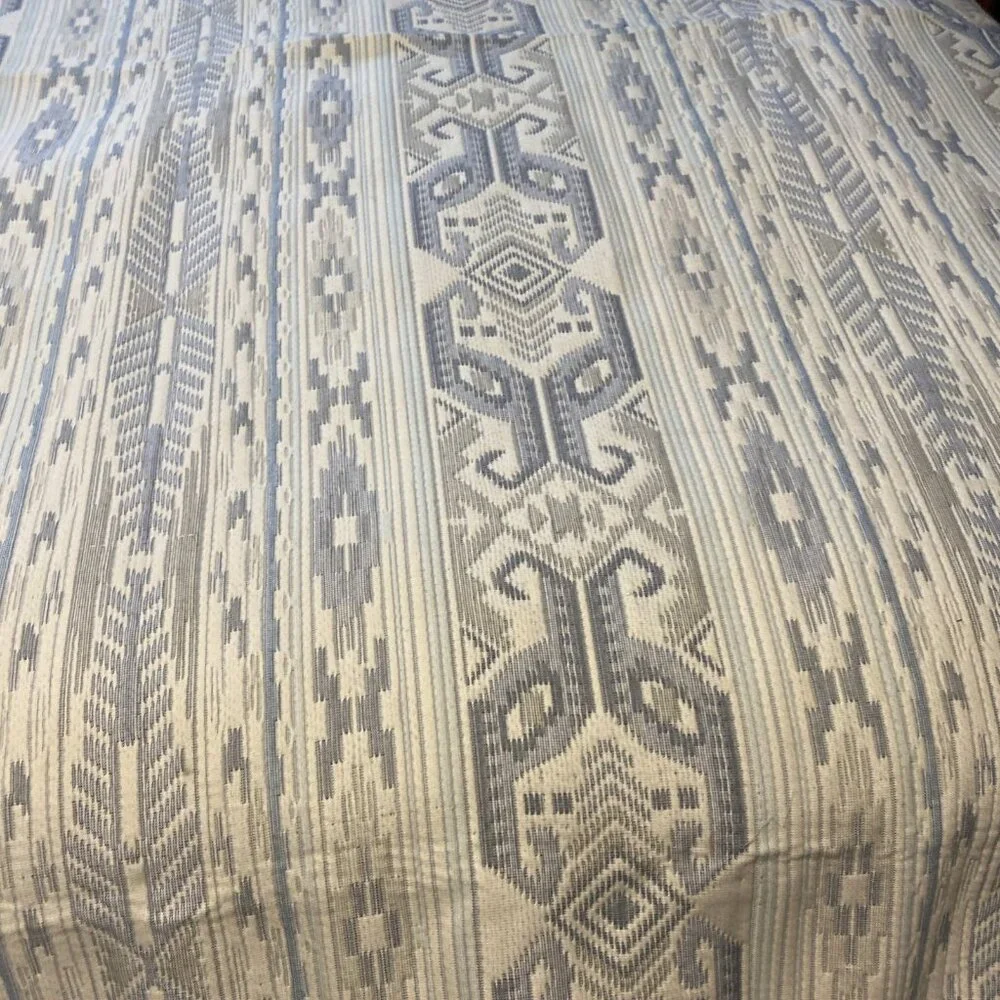 Vintage San Marcos Blanket 96x98 Blue White Bedspread Coverlet Reversible Queen